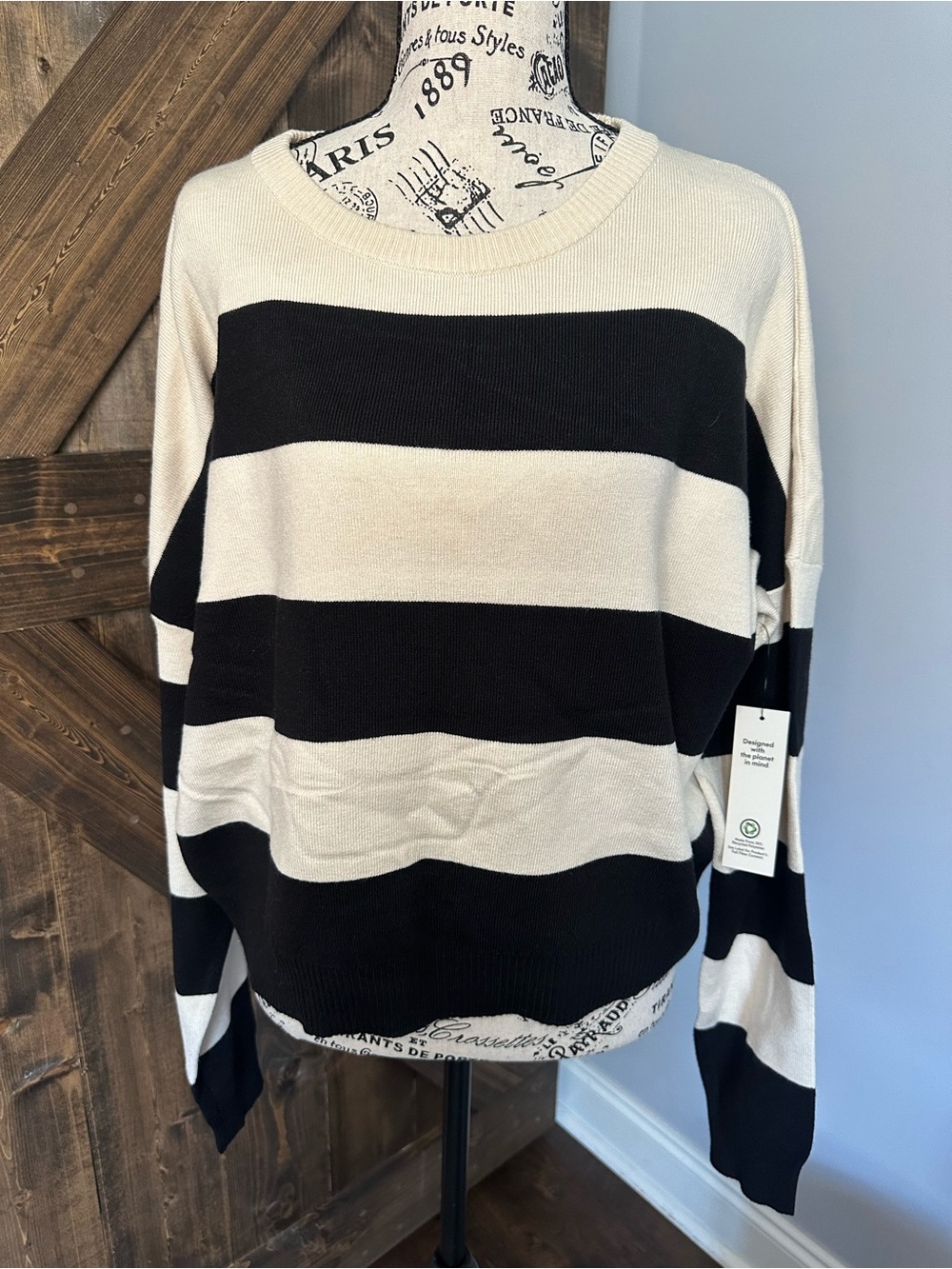 Black and off White Striped Women's Sweater
